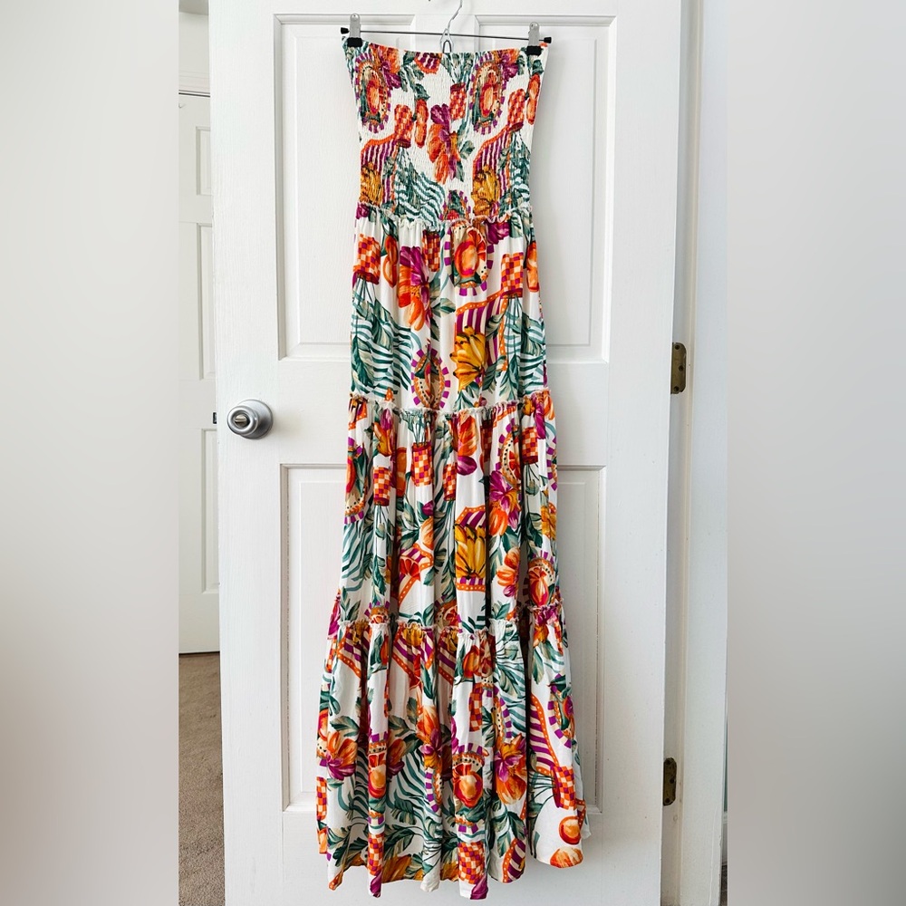 Anthropologie Abel The Label Fruit Maxi Dress Tropical Smocked Tiered Size S